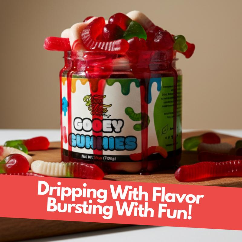 Yum Yum Gooey Gummies Blue Raspberry Wild Cherry Green Apple Sour Ooze Chewy Fruity Punch Snack