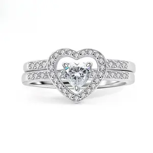 Heart Cut Ring Set Heart Pair Stacking Ring Band D Color VVS Synthetic Moissanite Ring Jewelry Copper Band Wedding Band Engagement Ring Set Promise Ring Women's Ring for Engagement, Wedding Anniversary & Valentine's Day Gifts