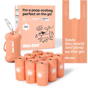 Dog Poop Bags with Handles 9 Rolls 108 Counts Big Sizes Leak Proof and Extra Thick Waste Bags Refill Rolls for Walking Small Medium Large Dogs Cats Litter With Holder Peach Scented