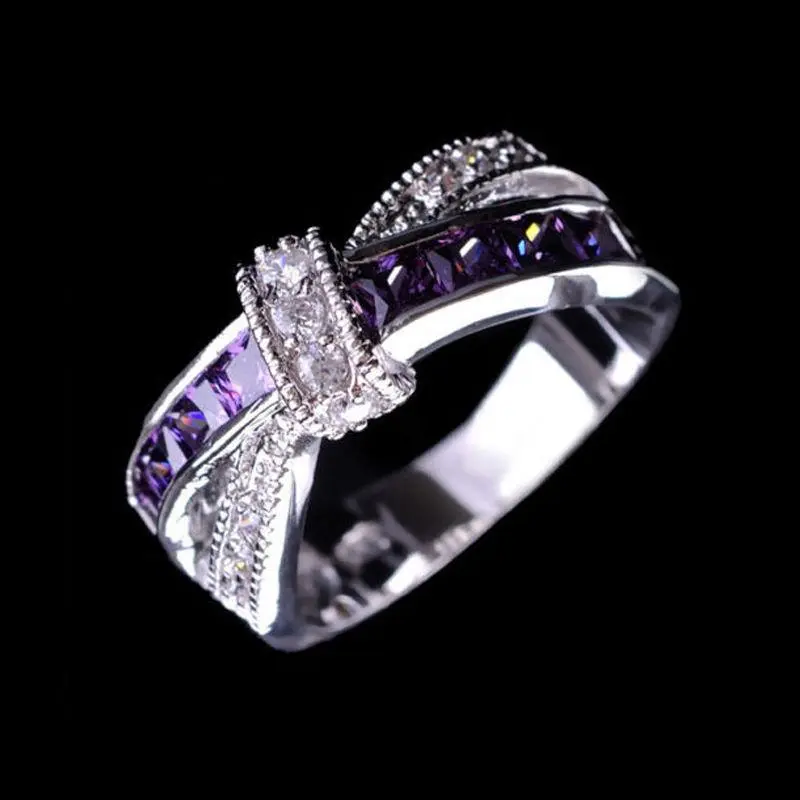Silver Color Ring wedding Beautiful Pretty Fashion Wedding Party NICE Women Purple Crystal Lady Jewelry