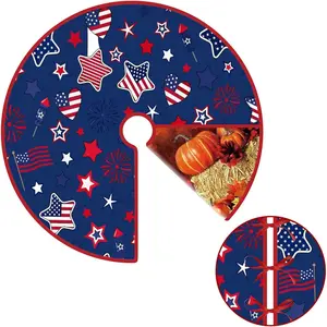4th of July 36" Double Sided Print Tree Skirt American Flag Stars Mat for Memorial Day Independence Day Thanksgiving Holiday Party Home Decor