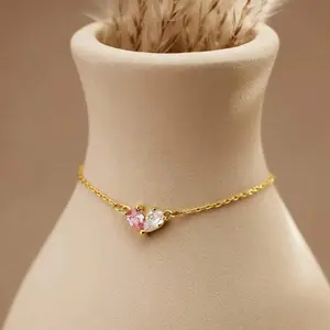 1pc Custom Heart Birthstone Bracelet, Two Birthstone Bracelet, Mother And Daughter Bracelet, Anniversary Gift, Gift For Mom, Mother's Day Gift