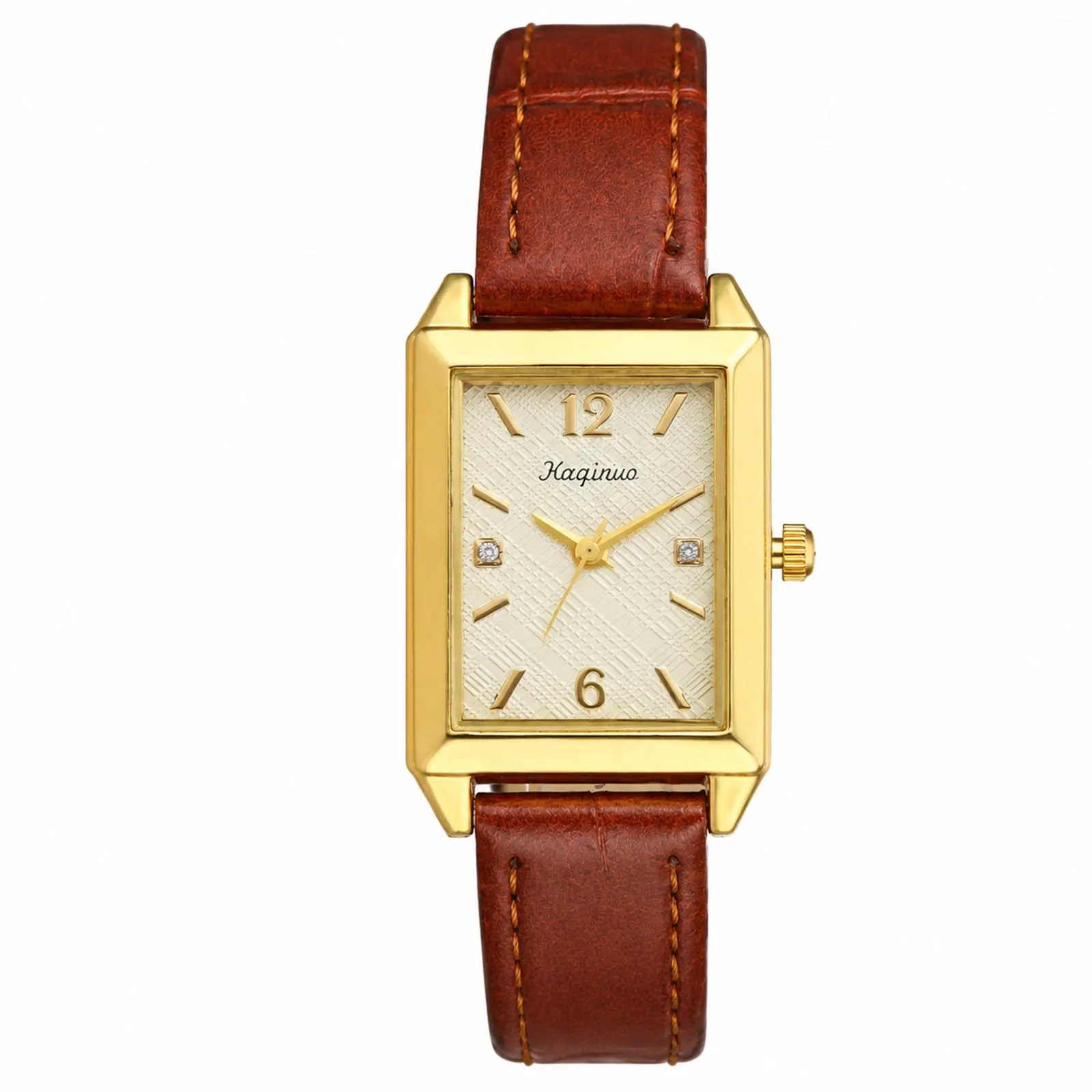 OIDEA Womens Rectangle Quartz Watch with Crocodile Pattern Leather Strap, Cubic Zirconia Accents, Vintage Elegant Analog Watch