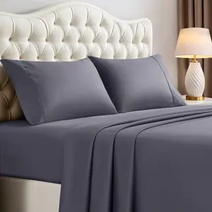 Queen Size 4-Piece Microfiber Bedding Set - Soft, Breathable, Oeko-Tex Certified, Includes 1 Fitted, 1 Flat and 2 Pillowcases (Grey)