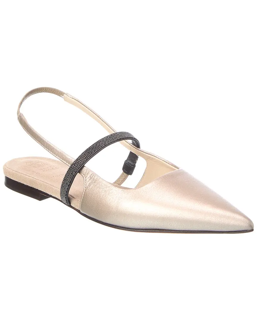 Brunello Cucinelli Leather Slingback Flat
