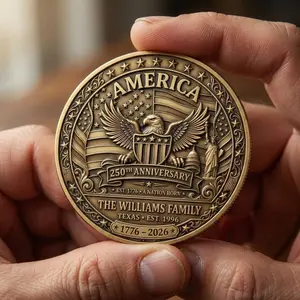 Engraved Fengshui Ornaments, Personalized American Patriotic 250th Anniversary Token, Custom Name & Date Family Keepsake Gift for Home Decor