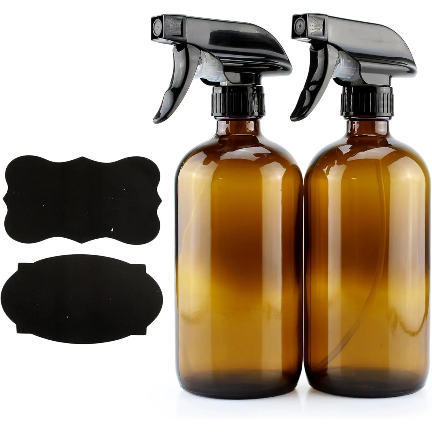 16oz  Glass Spray Bottles w/ Chalk Labels (2 Pack), Heavy Duty Mist & Stream 3-Setting Sprayer;  for Essential Oils
