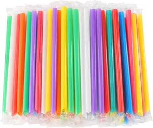100 Pcs Smoothie Boba Individually Wrapped Straws, Jumbo Large Plastic Disposable Bubble Tea Milkshake Colorful Drinking Straws(0.43" Wide X 8.2" Long) RENYIH