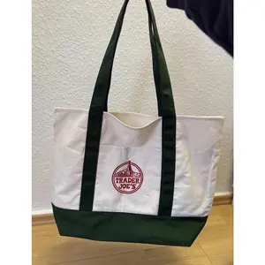Trader Joe Large Tote Shopping Bag Cotton Canvas Embroidered Bag
