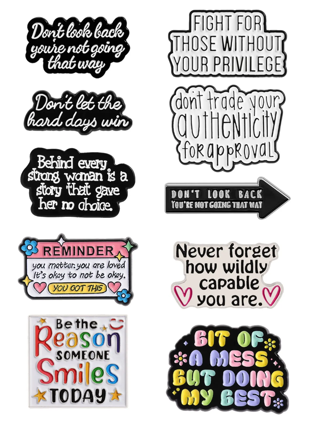 10Pcs Positive Message Badges Motivational Slogan Theme Social Advocacy Design Self Empowerment Quotes for Daily Inspiration Positive Affirmations Accessory Backpack Office Decoration Mental Wellness Gift Set