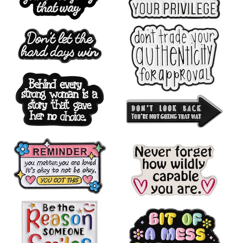 10Pcs Positive Message Badges Motivational Slogan Theme Encouragement Social Advocacy Design Self Empowerment Quotes for Daily Inspiration Accessory Backpack Office Decoration Mental Wellness Gift Set