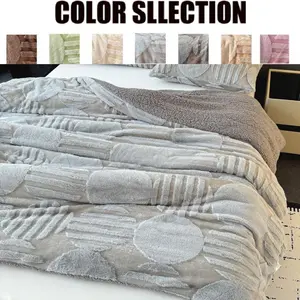 Shiny Faux Rabbit Fur Blanket 1pc, Emperor King Size, Geometric Pattern, Warm Breathable, Dual-Sided Velvet Throw, Cozy Throw Blanket