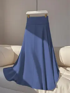 High-Waisted Suit Skirt for Women, Slimming A-Line Midi Dress, Casual Office Style, All-Season Fitted Plain Skirt