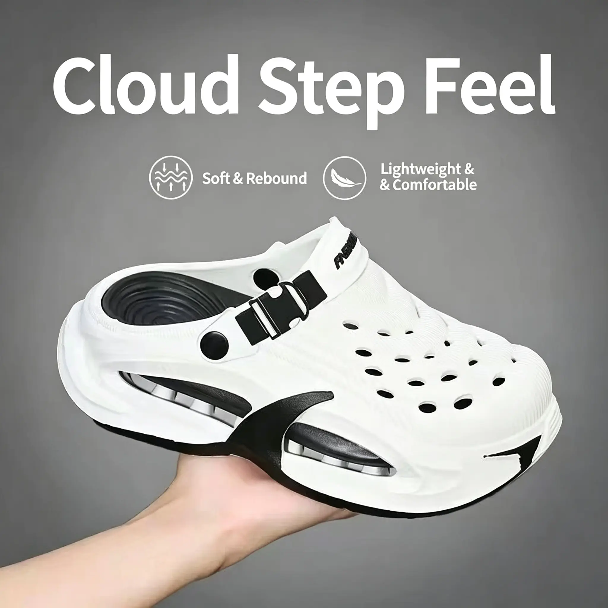 Unisex Hollow EVA Clogs, Adjustable Convertible Heel Strap, Lightweight Non-Slip Thick Platform Slip On Shoes, Quick Drying Breathable Garden Sandals for Men Women, Outdoor Beach Pool Casual Footwear