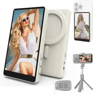 Selfie Monitor Screen, Vlog Magnetic with Remote Control, 1080P Wireless Screen Mirroring Video Recording for Android iOS, for Content Creator, Live Stream & TikTok (White)