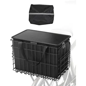 VEVOR Rear Bike Basket, Folding Wire Bicycle Basket with Cargo Net, Removable Liner Bag Waterproof Cover, Quick Release Design Bike Basket for Adult Women/Men Carrying Dogs Pets Fruit GroceryVEVOR Super Brand Day