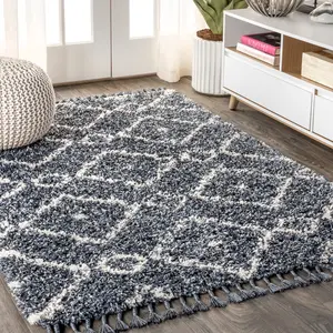 JONATHAN Y Mercer Shag Plush Tassel Moroccan Diamond Area Rug; for Living Room, Kitchen, Bedroom, Dining Room, Office