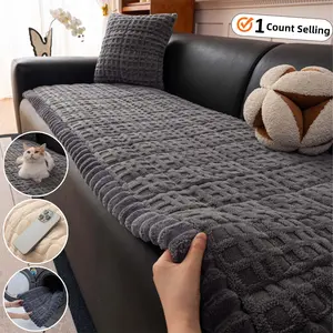 Plush Grid Sofa Cover, Pet Friendly Couch Protector, Machine Washable Non Slip Seat Cushion, Multi Color Sofa Covers Available, Soft Thick Furniture Pad for Living Room Bedroom, Fits 1/2/3/4 Seater Sofas.