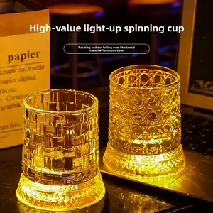 Purchase a cup and receive a free luminous coaster. Creative crystal rotating whiskey cup, high-end home beer cup, stress-relief wine cup