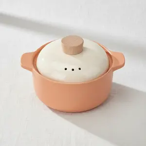 Elitequo Ceramic Casserole Pot |  Soft Peach Glaze