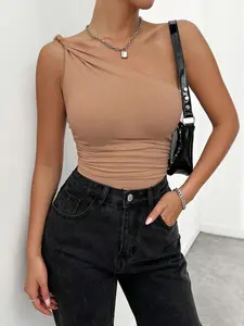 Women's Solid Color Bodysuit, Casual Comfy Bodycon Bodysuit for Summer, Women's Clothes for Beach Holiday Vacation, Womenswear