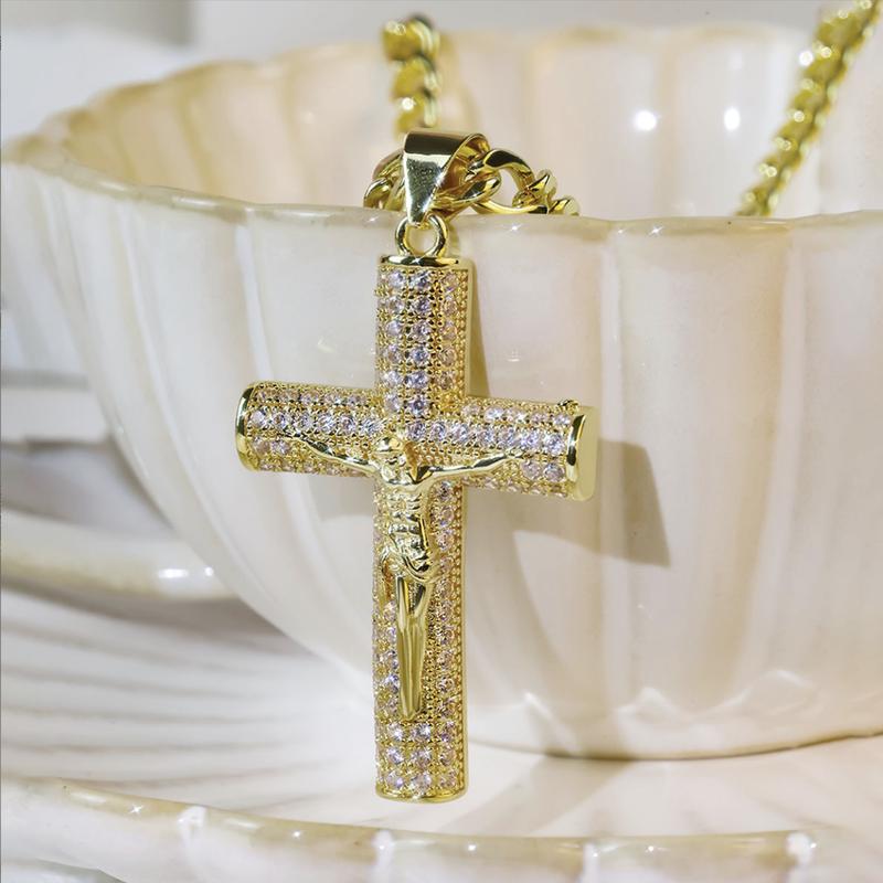 God’s Blessing for Dad! ️ Gold Cuban Chain with Cross Pendant – 24 Inch Figaro Link Necklace – Father’s Day Christian Gift initial cross necklace Gold Plated Cuban Chain Cross Necklace hip hop religious jewelry Trendy Jewellery Accessories cuban chain