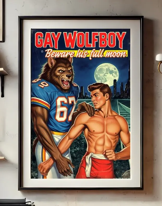 Gay Wolfboy Poster | Vintage Gay Wolfman Fine Art Print | Retro LGBTQ Wall Decor
