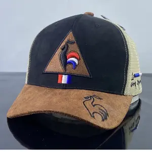 LeCog Sportif Baseball Cap, Black, Adjustable Fit, Features Triangle Embroidery with Red, White & Blue Stripes, and Horse Design