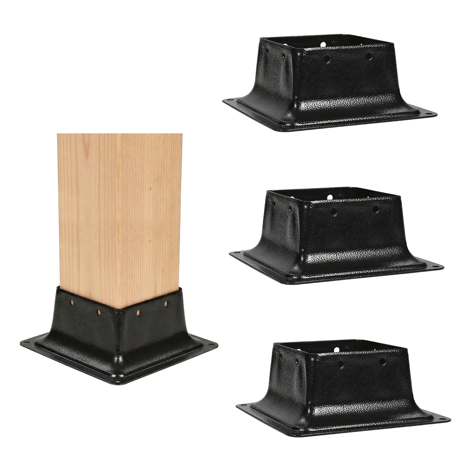 Garvee Heavy Duty 4x4 Post Base Bracket – Black Powder Coated Steel Deck Anchor – Includes Screws – Internal Size 3.6" x 3.6" – Ideal for Wood Posts in Pergolas, Porches, Fences, Railings – 3-Pack