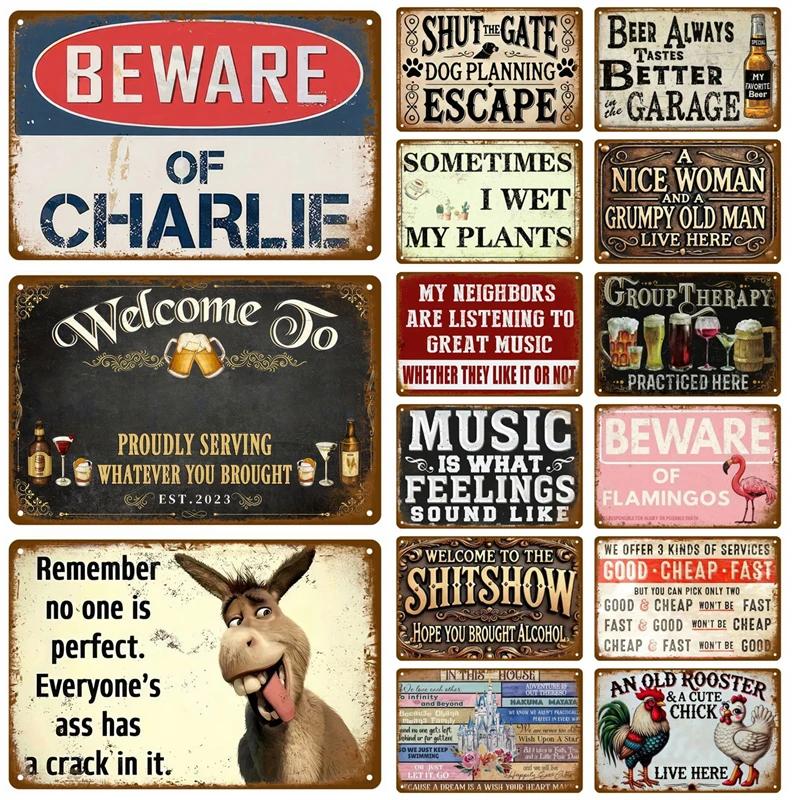 8x12inch Vintage Metal Plate Tin Sign Plates Bar Retro Metal Sign Wall Art Mural Aesthetic Room Home Decor Items Poster Garage Decoration