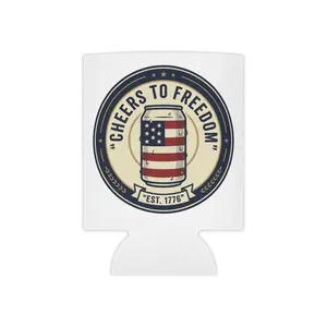 Cheers to Freedom can cooler | American flag beer can, 1776 patriotic drink koozie