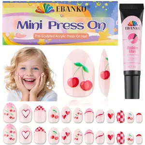 EBANKU 1 Pack Kid Fake Nail Kit, 24 Pieces Press on Nails for Kids Cherries Press on Nail Short False Nail Kits for Kids Girls