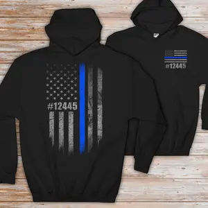 Custom Police Gift - Thin Blue Line Flag Shirt or Hoodie with Badge Number - Police Officer Sweatshirt - Personalized Police Tshirt