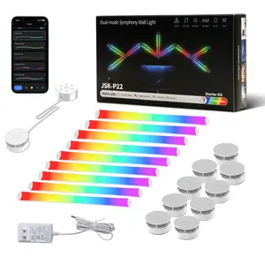 JSK-P22 Smart Wall Light Lines WiFi RGB LED Light Bars with Music Sync & Voice Control 16M+ Colors DIY Splicing for Gaming Home Decor Works with Alexa Google Assistant 9 Lines