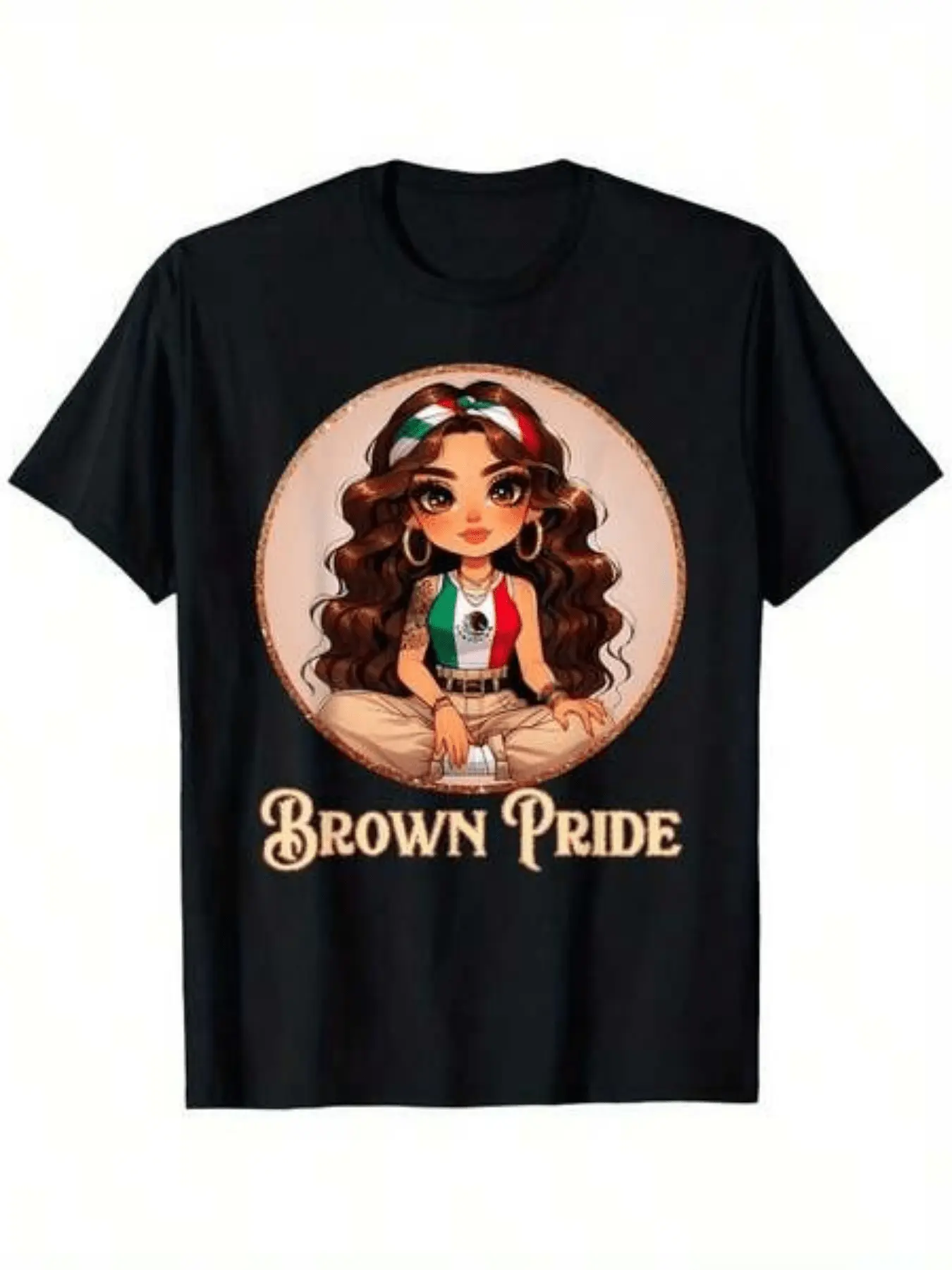 Brown Pride Chicana Chola Chibi Girl Hispanic Heri unisex soft cotton short sleeve t shirt, vintage graphic casual tee for men women teens, perfect birthday holiday gift for camping travel gym daily street  wear