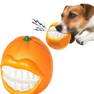 Mogorila Indestructible Dog Chew Toy - Squeaky Orange Shape for Aggressive Chewers - Small, Medium & Large - Fruit Flavor - Multi-functional Teeth Grinding & Retrieval Training Toy