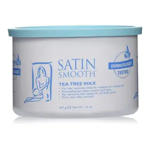 Satin Smooth Tea Tree Hair Removal Wax - 14oz Body Care Cosmetic for Sensitive, Normal Skin, Calming Formula for Home Waxing