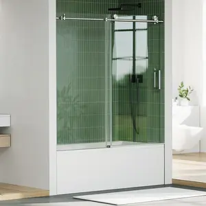 56-60" W x 76" H, 5/16"(8mm) Clear Tempered Glass Frameless Sliding Shower Door, Quiet Smooth Glide, Rustproof Hardware, Modern Minimalist Bathroom Shower Door