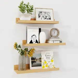 Axeman Picture Ledge Shelf| 16 Inch Oak Floating Shelves Set of 3| Rustic Wood Wall Shelves with Lip| 16" Oak Picture Shelf for Wall with Ledge| Photo Shelves