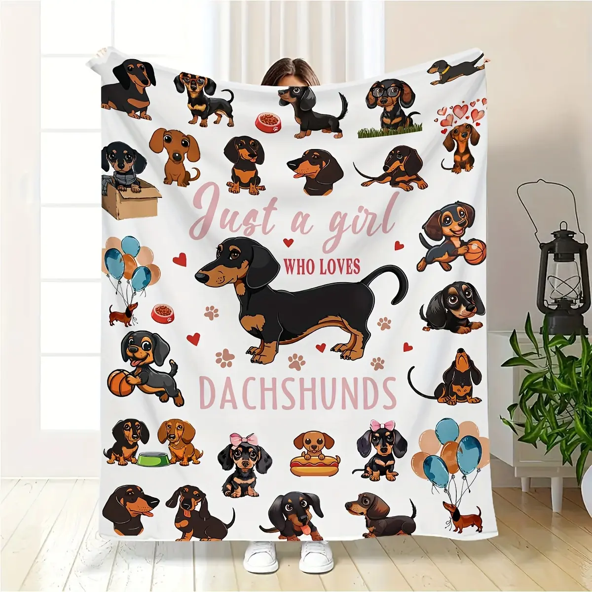 Cozy Dachshund Print Flannel Throw Blanket - Flannel Material, 280GSM, Soft & Warm, Playful "Just a One Who Loves Dachshunds" Design - Perfect for Couch, Bed, Dog Lovers Gift, Dachshund Print Blankets