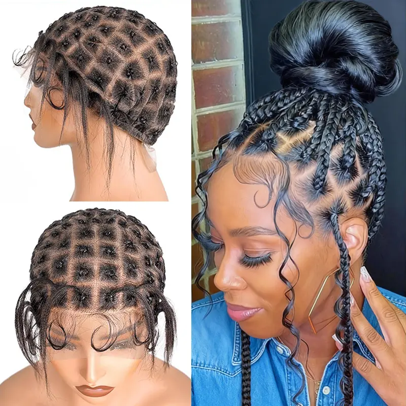 MORE BEAUTIFUL Women's Glueless Double Full HD Lace Crochet Wig Cap - Full Lace Braided Base Accessory for Hair Extensions, Casual Wear