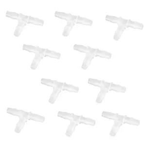 3/8" Hose Barb T Shaped Tee Type 3 Way Equal Barbed Fitting Plastic Joint Splicer Mender Union Adapter for Air Line Tube Hose (Pack of 10)