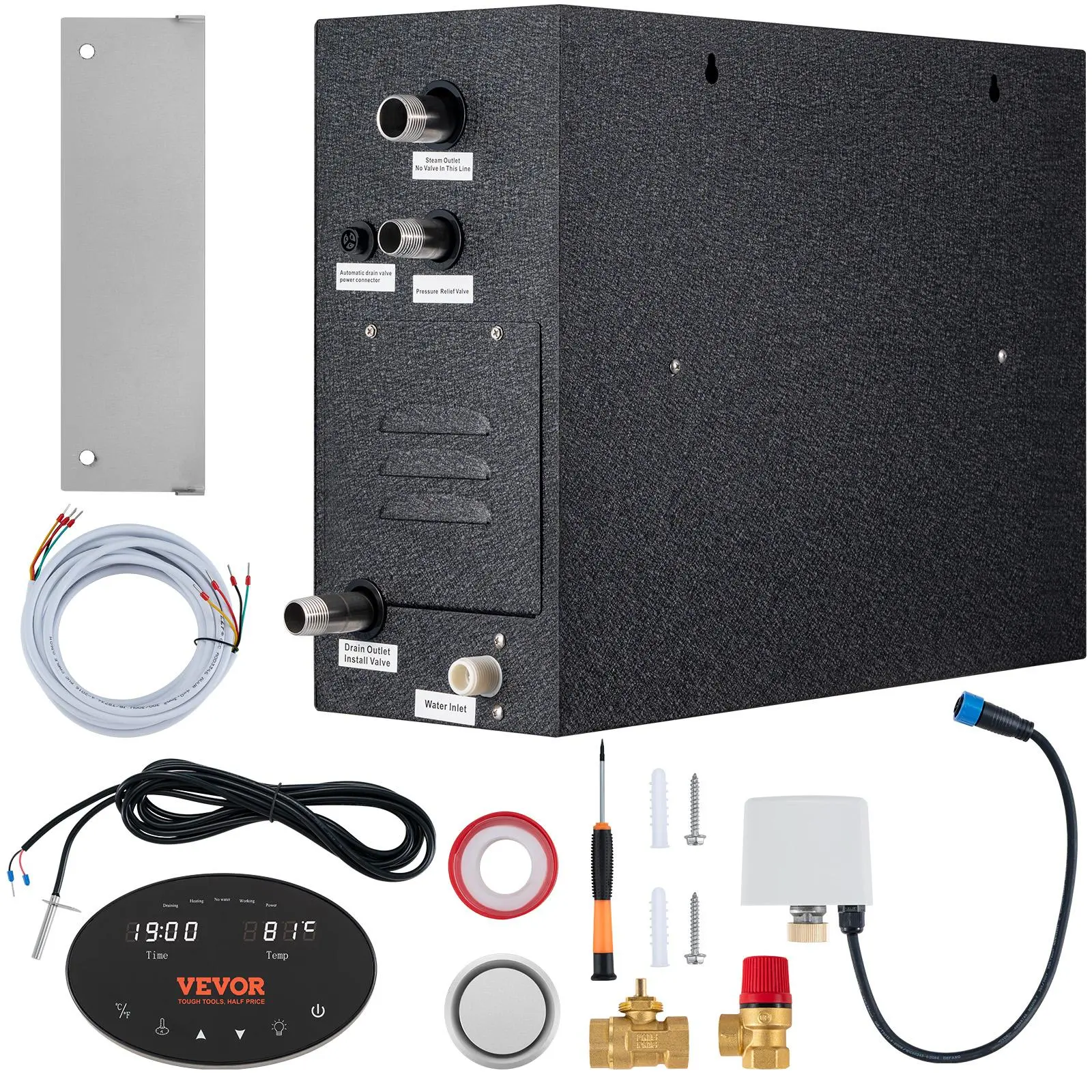 VEVOR Steam Gen. Shower System, 10.5 kW Segmented Heating, 24-Hour Customizable Timer, Temp Control, Pressure Relief Valve, Stainless Steel Tank, Automatic Drainage, UL-Tested Acrylic Luxury Spa for Private Homes, Easy Installation Indoor Bathroom Fixture