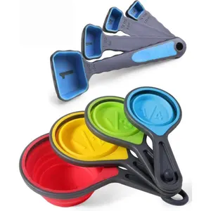 Measuring Cup and Spoon Set, Collapsible Silicone Measuring Cups, 8-Piece Kitchen Measuring Tools, Engraved Metric & US Markings, for Liquid and Dry Ingredients, Space-Saving, BPA Free, Colorful Kitchen Gadgets