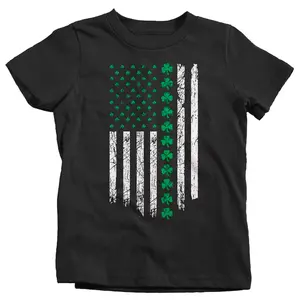 Kids St Patrick's Day Toddler T-Shirt: Irish American Flag Clover Young Kids Tee