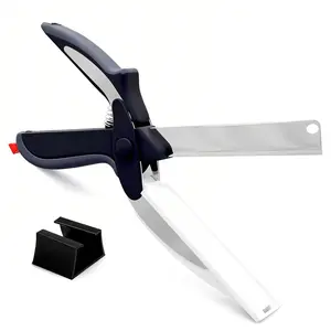 2-in-1 Kitchen Scissors with Plastic Cutting Board  Stainless Steel Food Shears for Meat, Cheese & Veggies  9.6" Manual Fruit Cutter Durable Stainless Steel Blade for Home & Camping