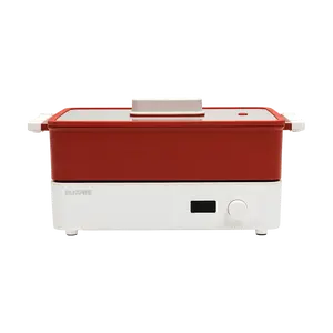 Dr.Hows Doran Doran 3 in 1 Electric Skillet Multi Cooker Hot Pot Fryer Pan Griddle and Grill with Glass Lid Red