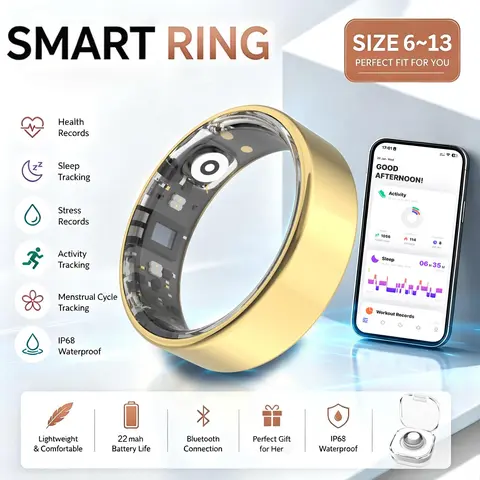 OSAWALLA 2026 New Smart Ring - 5ATM Waterproof Wearable Fitness Tracker, Heart Rate Monitor, Sleep Monitor, Speed Tracker, Unisex Electronic Cool Gadget, Android & iOS Compatible, Mens Birthday Gift for Boyfriends, Electronic Gadgets, Cool Gadgets