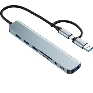 USB C/USB Hub Multiport Adapter,USB 3.0 Hub  8 in 1 USB Splitter with SD/TF Card Reader,1 x USB 3.0, 3 x USB 2.0, 1 x USB C,and 3.5mm Audio Output for MacBook Pro Air,iPad Pro,Laptop