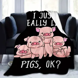 1pc Cute Pig Flannel Blanket - Ultra-Soft Cozy Throw with Funny Pig Design, All-Season Warmth for Couch, Bed, Living Room - Perfect Gift for Pig Lovers & Home Decor, Bed Accessory, Contemporary Style, Plush Fabric, Animal Enthusiasts